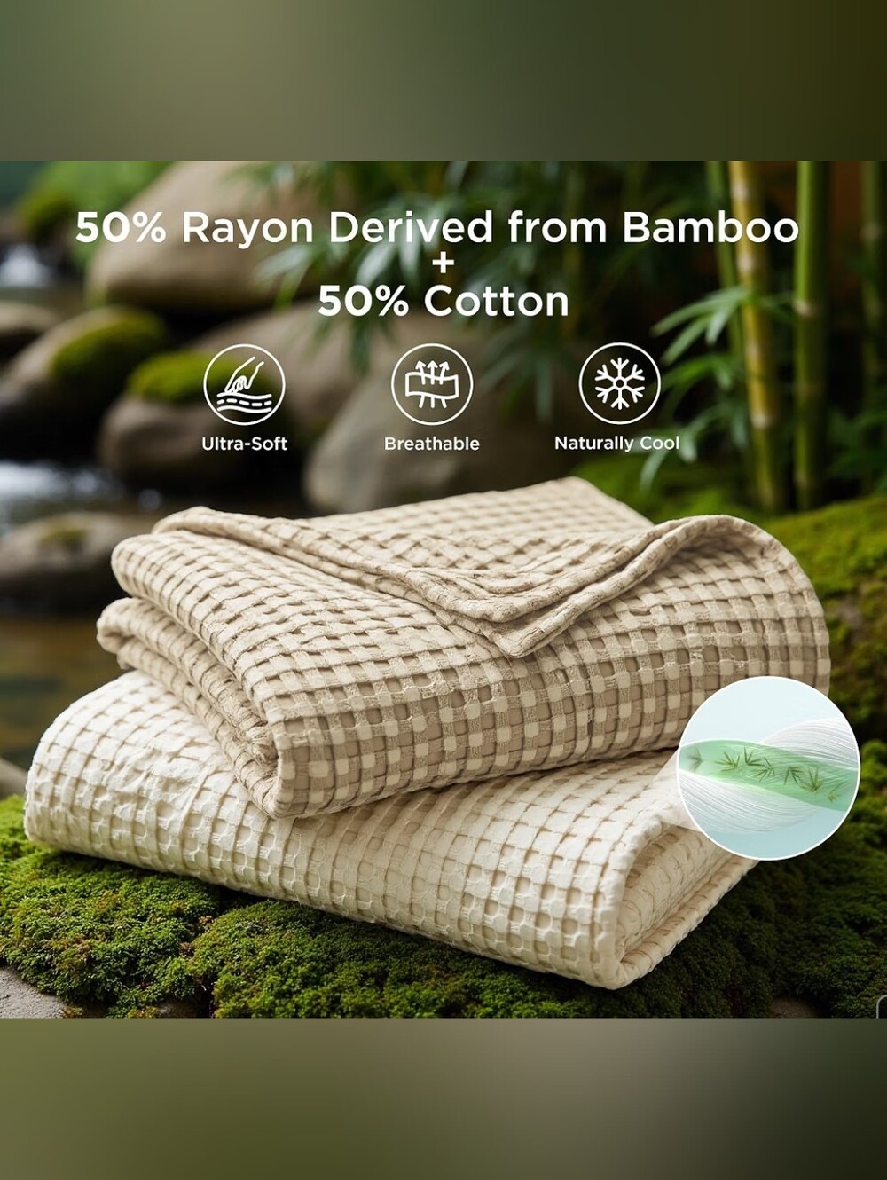 Bedsure Cooling Waffle Throw Blanket 66x90 - Picture 2 of 6